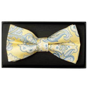 Yellow and Blue Paisley Handmade Mens Bow Tie