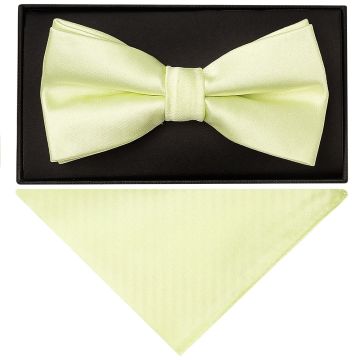 Plain Willow Green Handmade Mens Bow Tie and Pocket Square Set