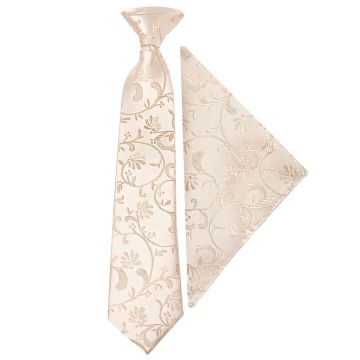 Pre Tied Nude Floral Boys Tie and Pocket Square Set Age 4-7