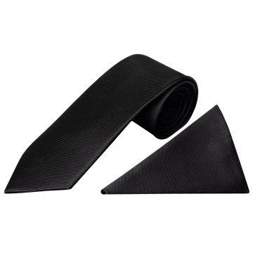 Black Silk Twill Silk Classic Mens Tie and Pocket Square Set