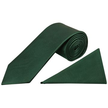 Bottle Green Silk Twill Classic Mens Tie and Pocket Square Set
