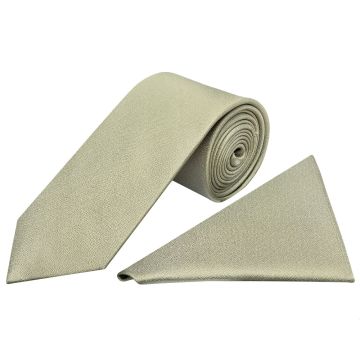 Plain Khaki Green Silk Classic Men's Tie and Pocket Square Set