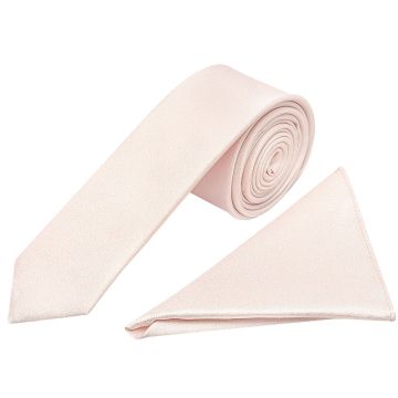 Plain Blush Silk Skinny Men's Tie and Pocket Square Set