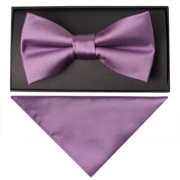 Plain Light Mauve Mens Bow Tie and Pocket Square Set