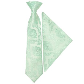 Pre Tied Mint Paisley Boys Tie and Pocket Square Set Age 4-7