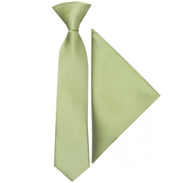 Pre Tied Sage Green Satin Boys Tie and Pocket Square Set Age 4-7