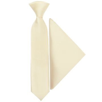 Pre Tied Ivory Satin Boys Tie and Pocket Square Set Age 4-7
