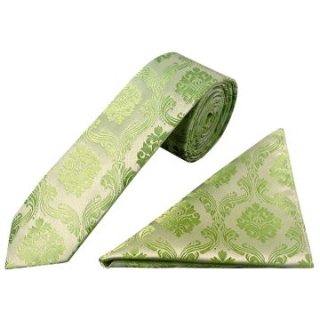 Sage Green Paisley Skinny Men's Tie and Pocket Square Set