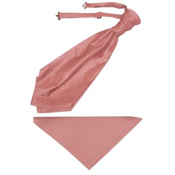 Plain Rose Gold Satin Men's Cravat Tie and Pocket Square Set