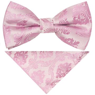 Pre Tied Dusty Pink Paisley Boys Bow Tie and Pocket Square Set