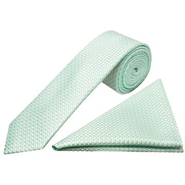 Mint Green Diamond Neat Skinny Men's Tie and Pocket Square Set