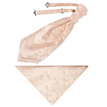 Light Peach Floral Men's Cravat Tie and Pocket Square Set