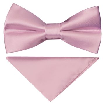 Pre Tied Light Dusty Pink Satin Boys Bow Tie and Pocket Square Set