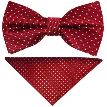 Pre Tied Red and White Polka Dot Boys Bow Tie and Pocket Square Set Age 4-7