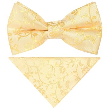 Pre Tied Gold Floral Boys Bow Tie and Pocket Square Set
