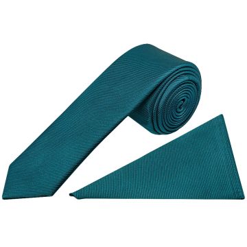 Teal Silk Twill Skinny Mens Tie and Pocket Square Set