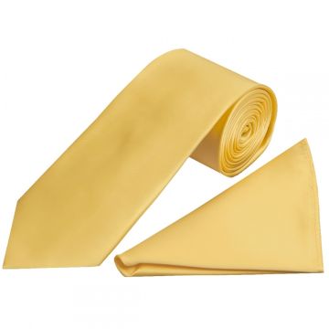 Plain Gold Satin Classic Men's Tie and Pocket Square Set