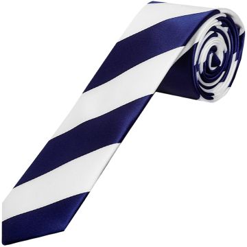 Navy and White Striped Hand Made Skinny Men's Football Tie