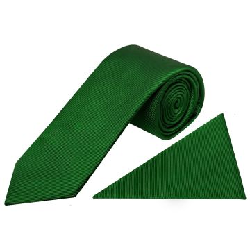 Green Silk Twill Silk Classic Mens Tie and Pocket Square Set