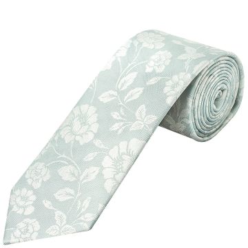 Duck Egg with White Floral Silk Classic Tie 