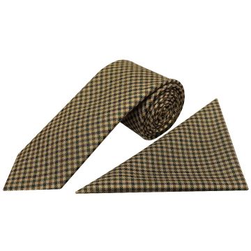 Mens Green Gingham Classic Tie and Pocket Square Set