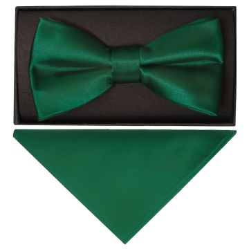Plain Forest Green Handmade Mens Bow Tie and Pocket Square Set