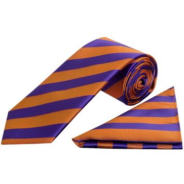 Purple and Orange Striped Classic Men's Tie and Pocket Square Set