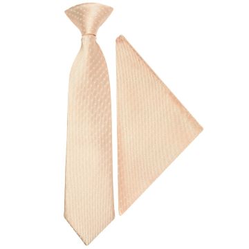 Pre Tied Peach and White Polka Dot Boys Tie and Pocket Square Set Age 4-7