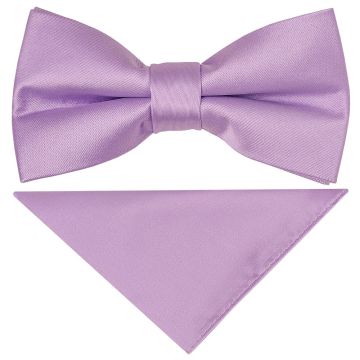Pre Tied Lavender Satin Bow Tie and Pocket Square Set