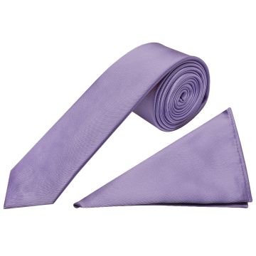 Plain Lilac Skinny Men's Tie and Pocket Square Set