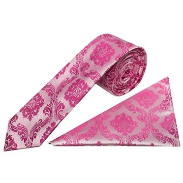 Fuchsia Paisley Skinny Men's Tie and Pocket Square Set