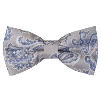 Pre Tied Silver and Blue Paisley Boys Bow Tie Age 4-7