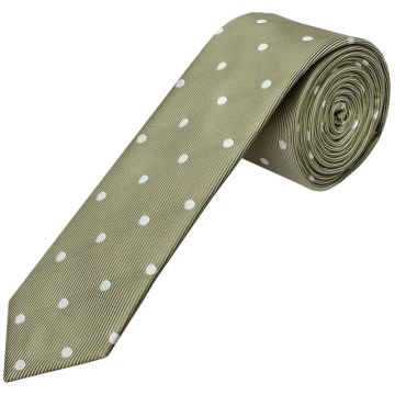 Kahki Green Large White Spot Skinny Men's Tie