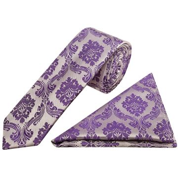 Purple Paisley Skinny Men's Tie and Pocket Square Set