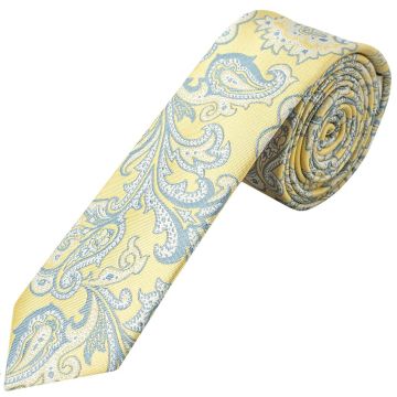 Yellow and Blue Paisley Skinny Men's Tie