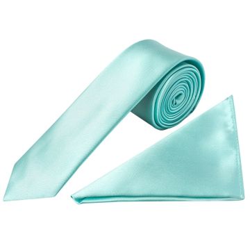 Aqua Satin Skinny Men's Tie and Pocket Square Set