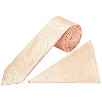 Light Peach Diamond Skinny Men's Tie and Pocket Square Set