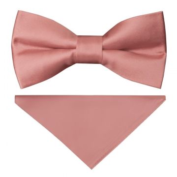 Pre Tied Rose Gold Satin Boys Bow Tie and Pocket Square Set