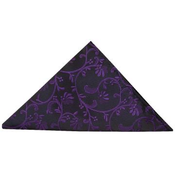 Black with Purple Floral Pocket Square