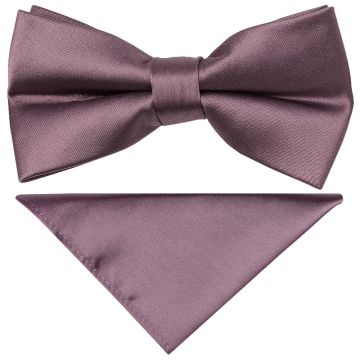Pre Tied Mauve Boys Bow Tie and Pocket Square Set Age 4-7