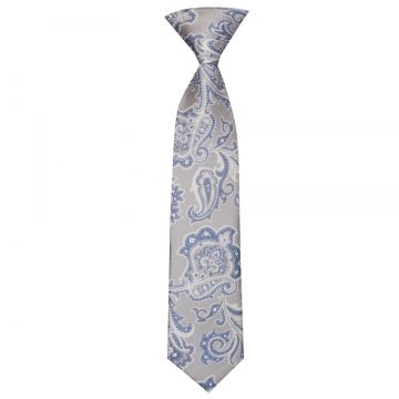 Pre Tied Silver and Blue Paisley Boys Tie Age 4-7