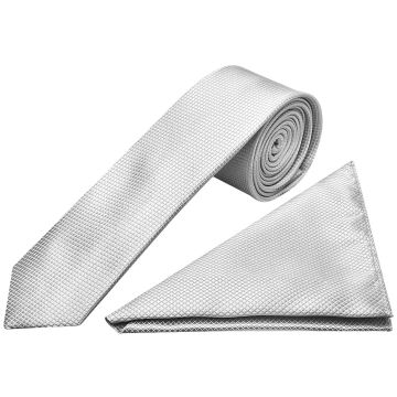 Silver Diamond Skinny Men's Tie and Pocket Square Set