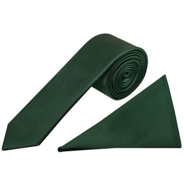 Bottle Green Silk Twill Skinny Mens Tie and Pocket Square Set