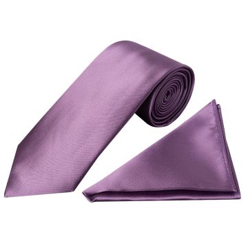 Plain Light Mauve Satin Classic Men's Tie and Pocket Square Set