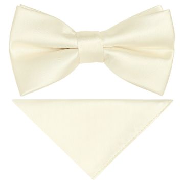 Pre Tied Off White Satin Boys Bow Tie and Pocket Square Set