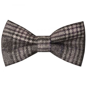 Pre Tied Light Grey Check Tweed Boys Bow Tie Age 4-7
