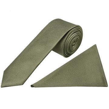 Olive Silk Twill Skinny Men's Tie and Pocket Square Set