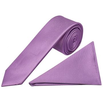 Lilac Silk Twill Skinny Men's Tie and Pocket Square Set