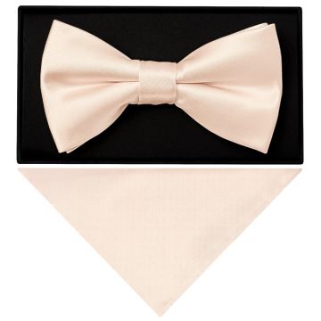 Plain Blush Handmade Mens Bow Tie and Pocket Square Set