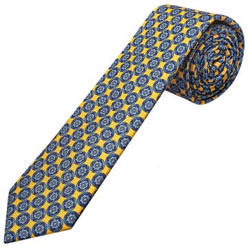 Yellow with Blue Geo Silk Skinny Men's Tie